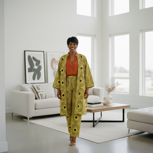 Women’s Yellow and Black African Print 3-Piece Pants Set