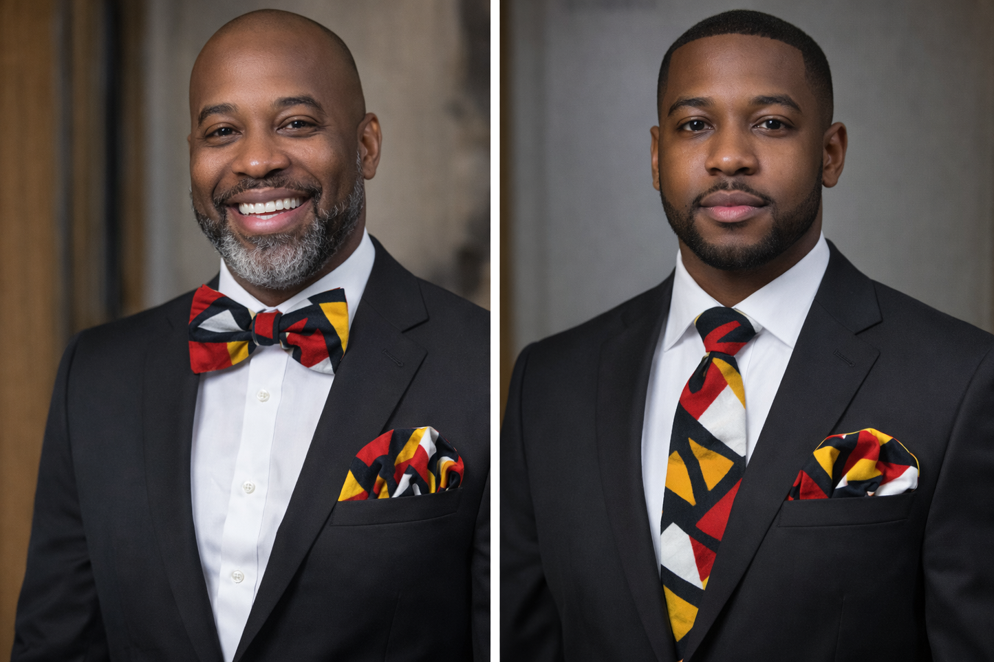 Bold Heritage Red & Gold Statement Bow Tie & Necktie Set with Matching Pocket Square