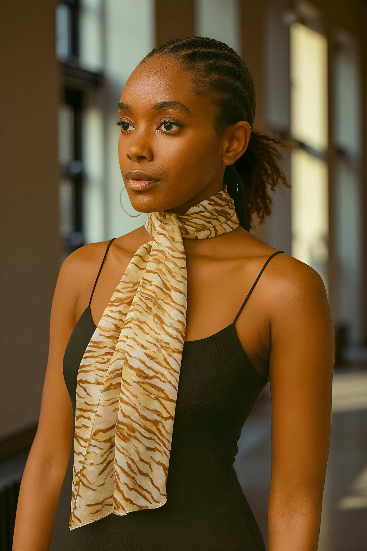 Sheer Chiffon Light Beige Animal Print Scarf