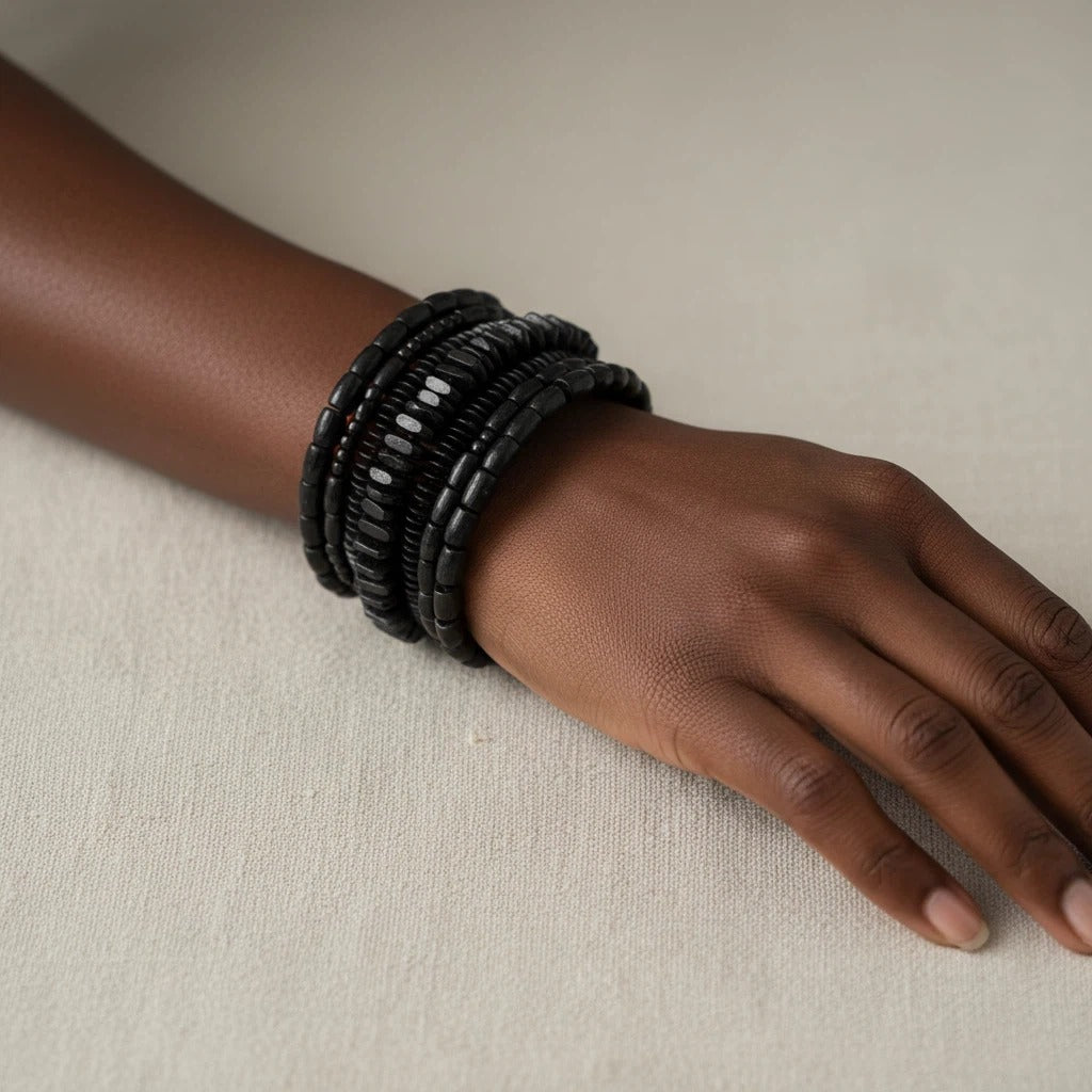 Black Multi-Layer Beaded Stretch Bracelet