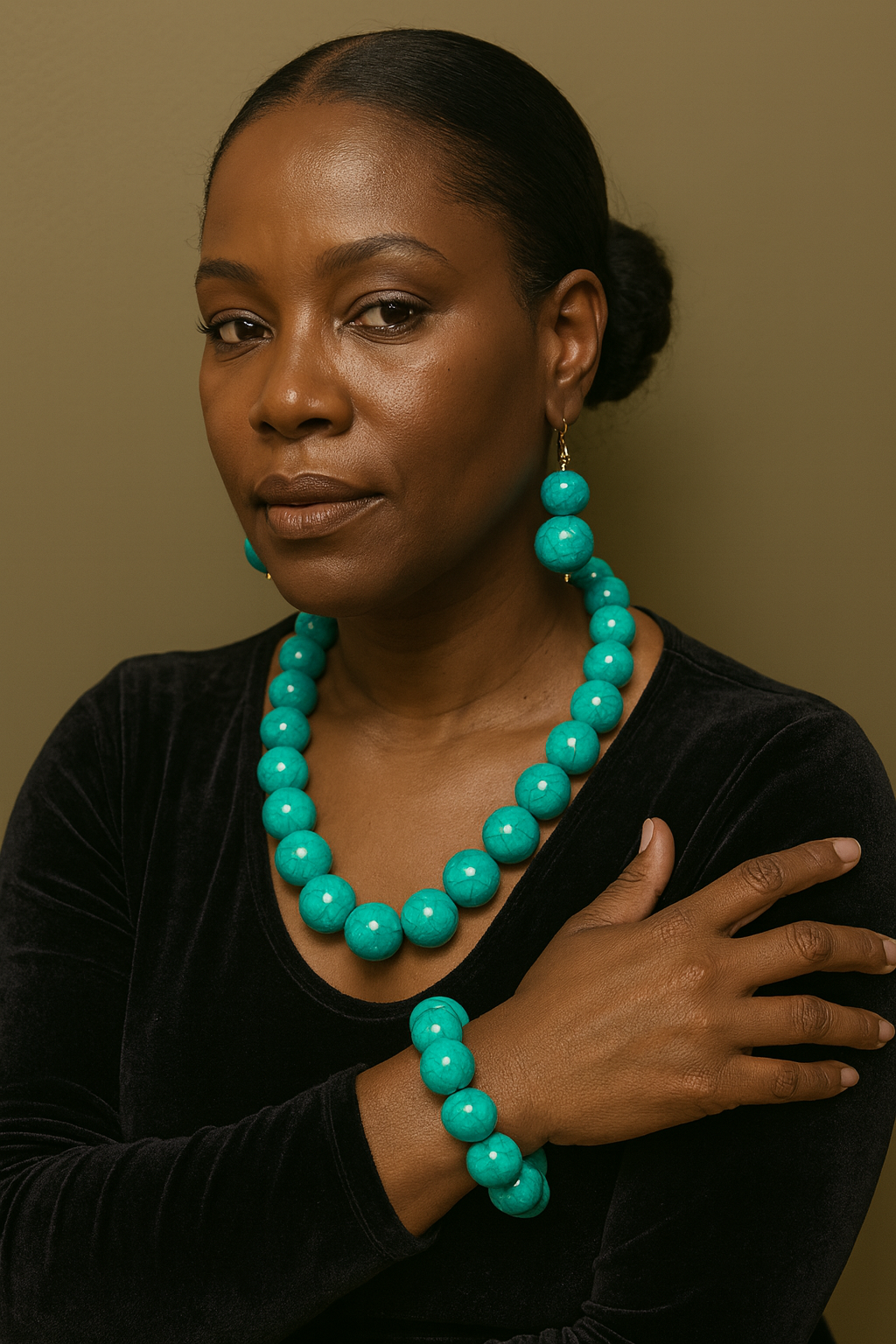 Beaded Round Marble Necklace, Bracelet and Earring Set