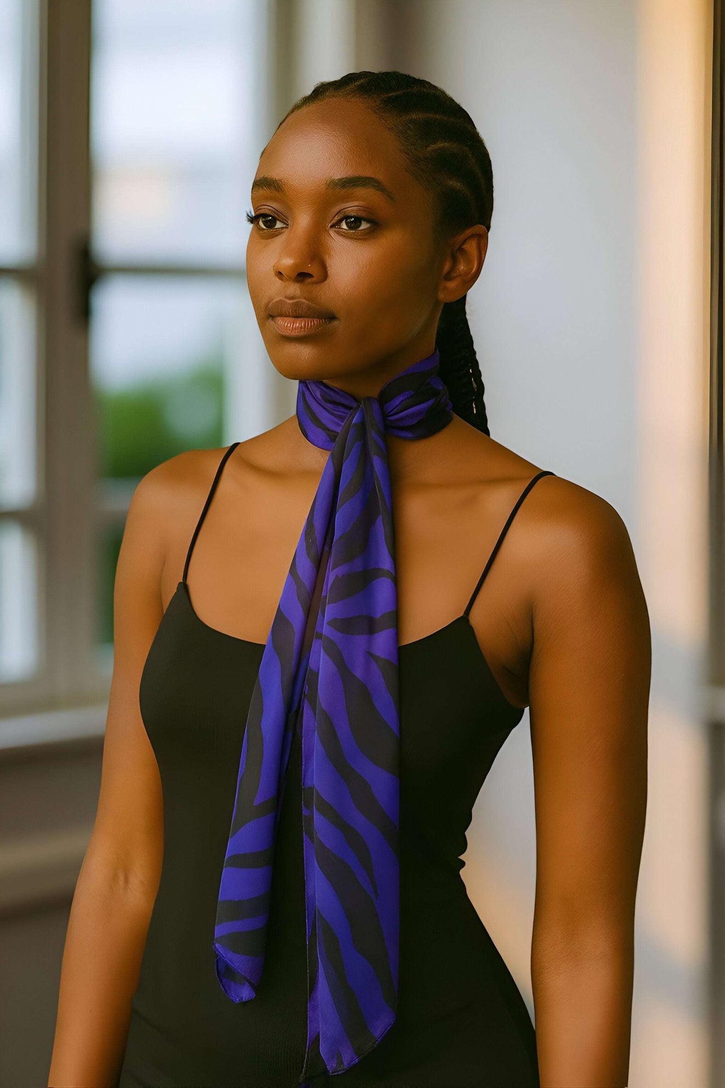 Sheer Chiffon Purple and Black Animal Print Scarf