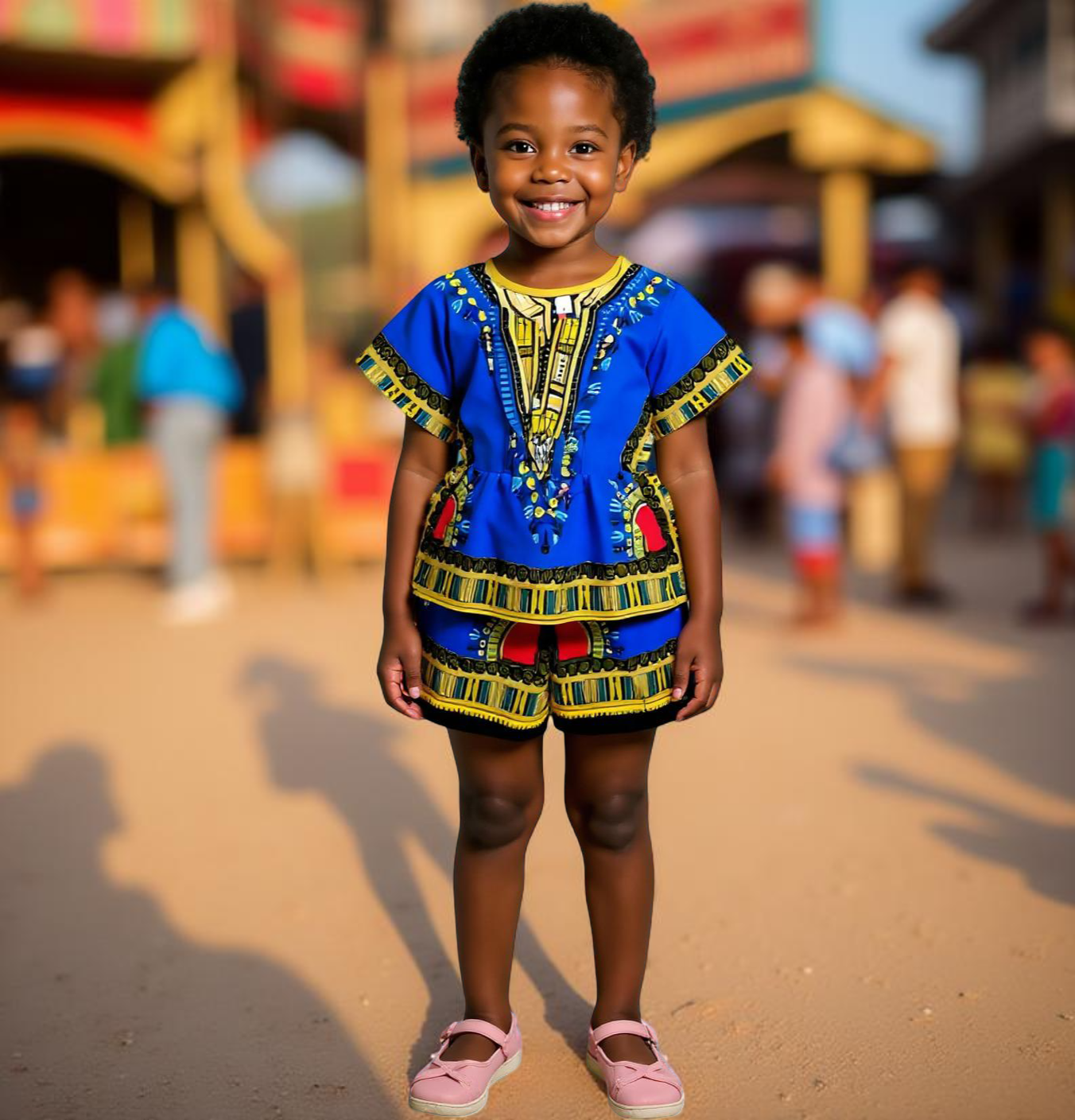 Girls Elastic Waistband Dashiki Top and Shorts Set