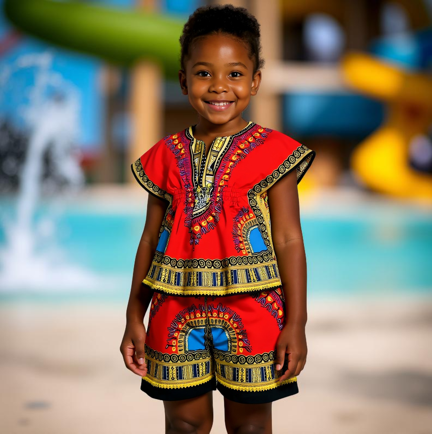 Girls Elastic Waistband Dashiki Top and Shorts Set