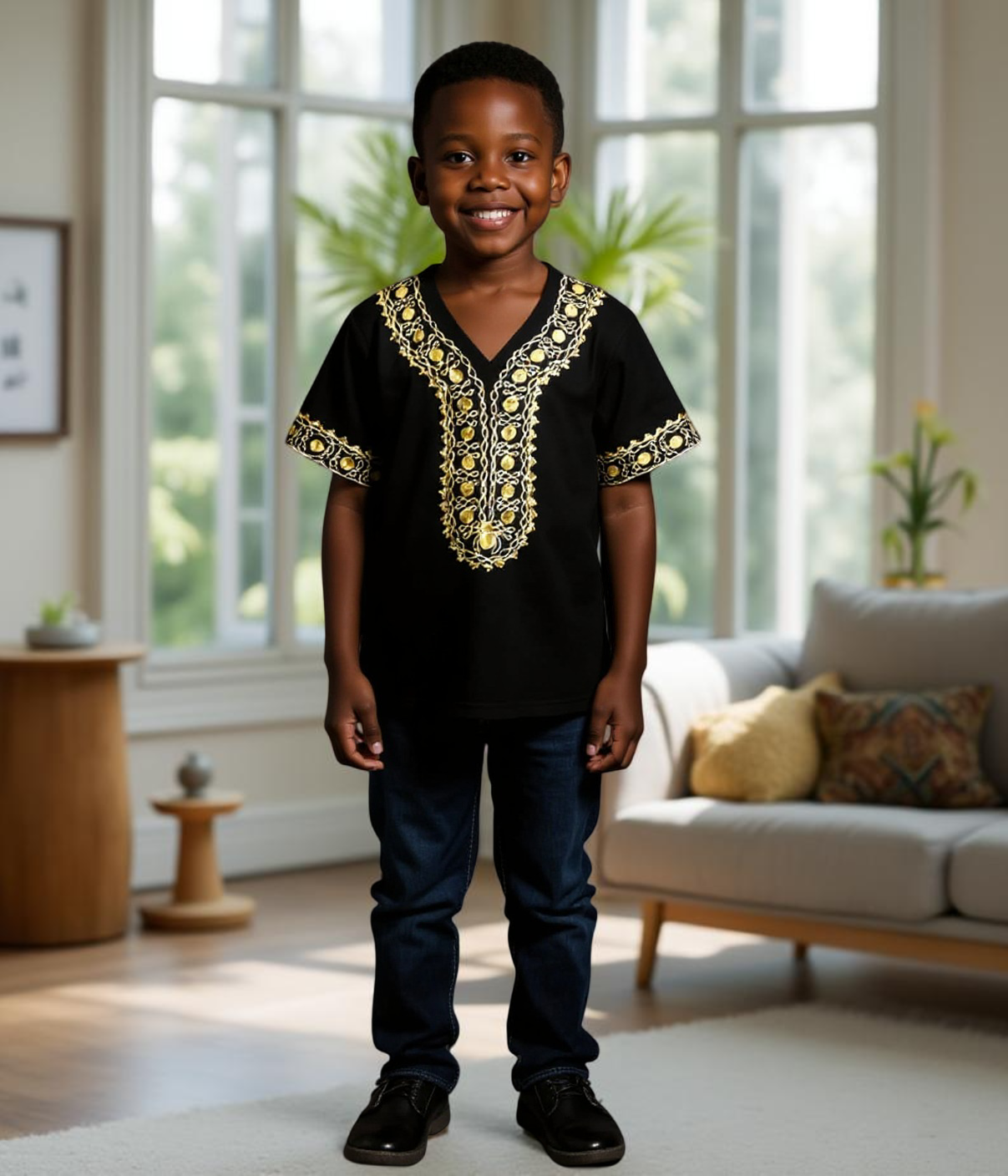 Kids Solid Color Embroidered African Dashiki Shirt (4T)