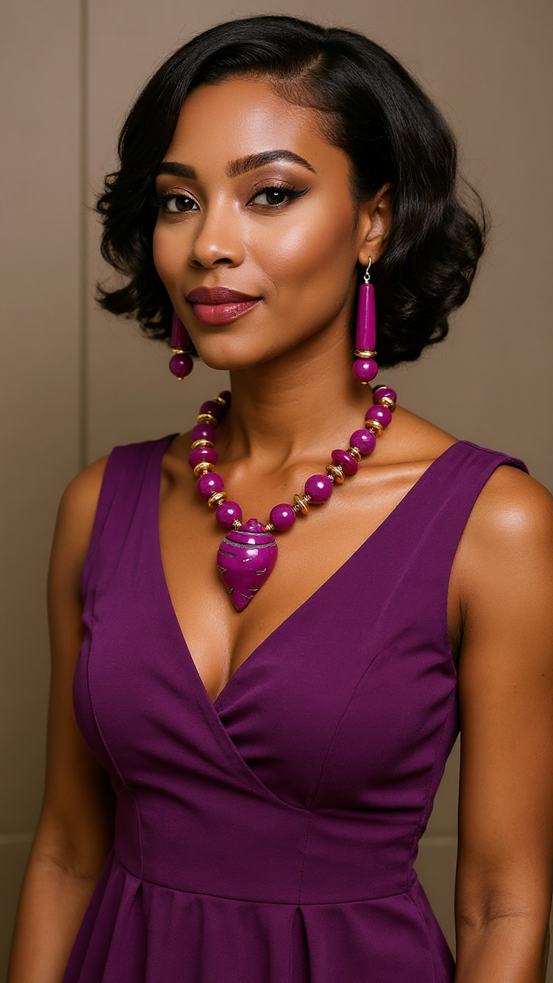 African Bone Shell Pendent Beaded Necklace & Earring Set