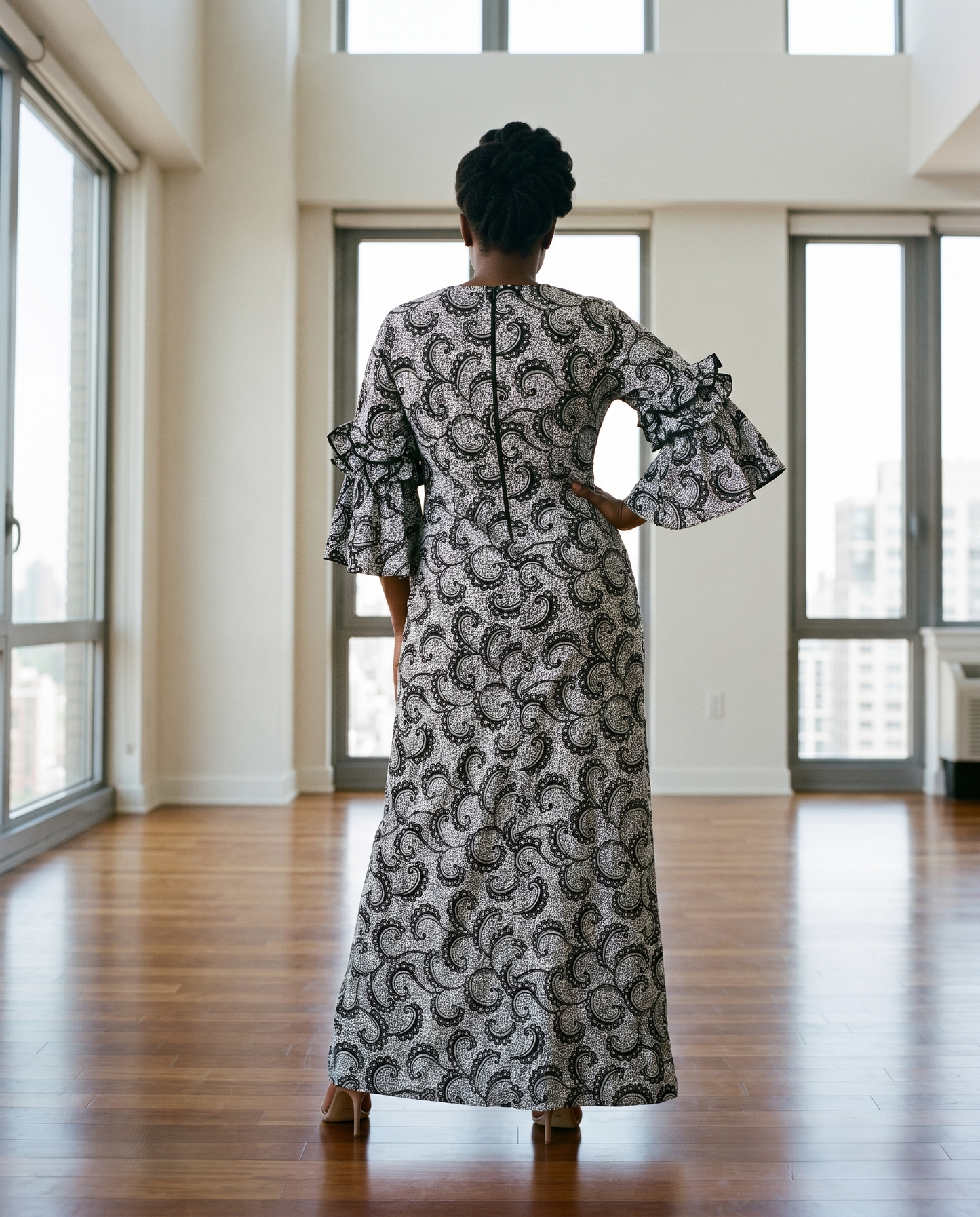 Native Wear African Gray Floral Print Maxi Dress