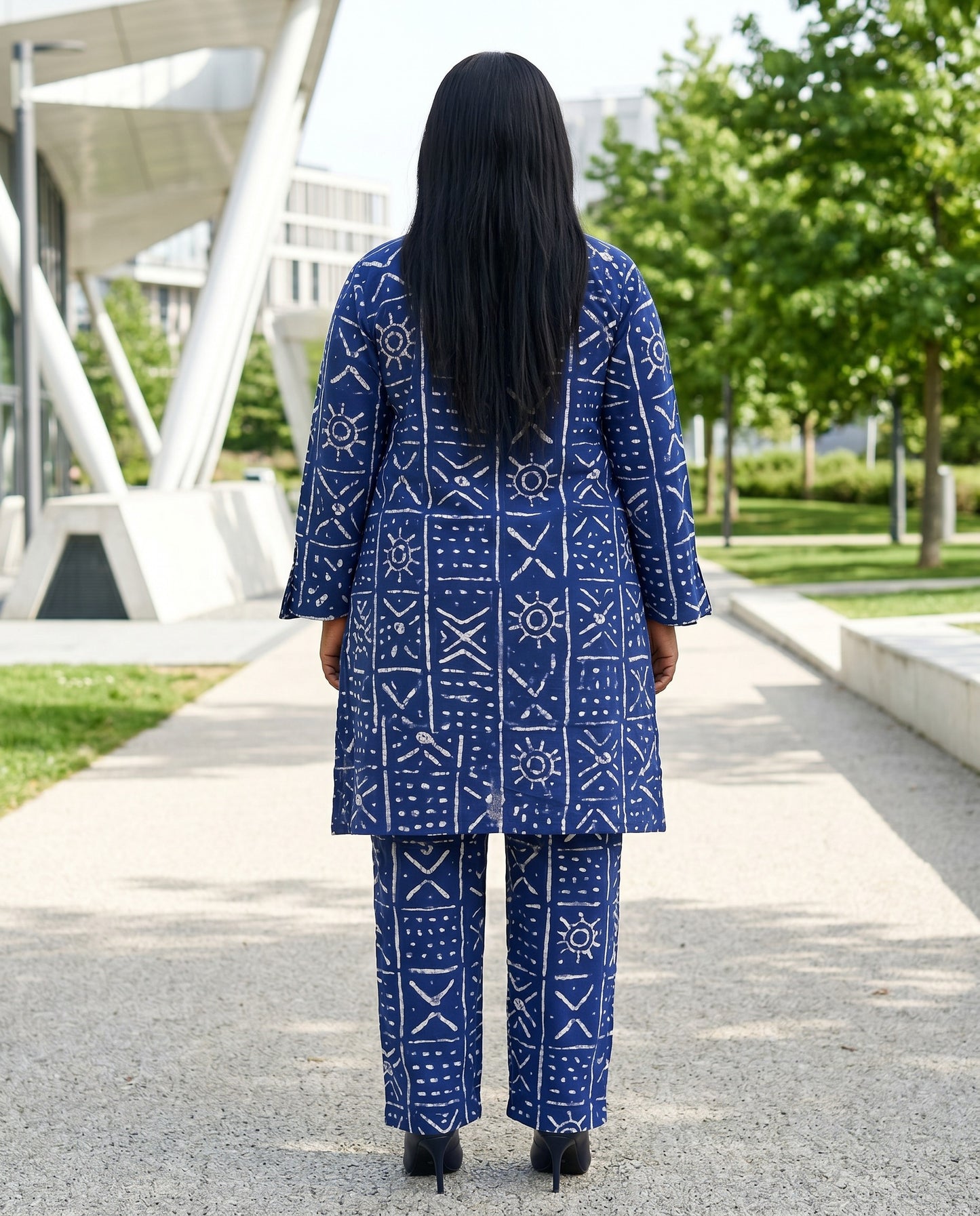 Indigo Mud Cloth Print Two-Piece Pants Set