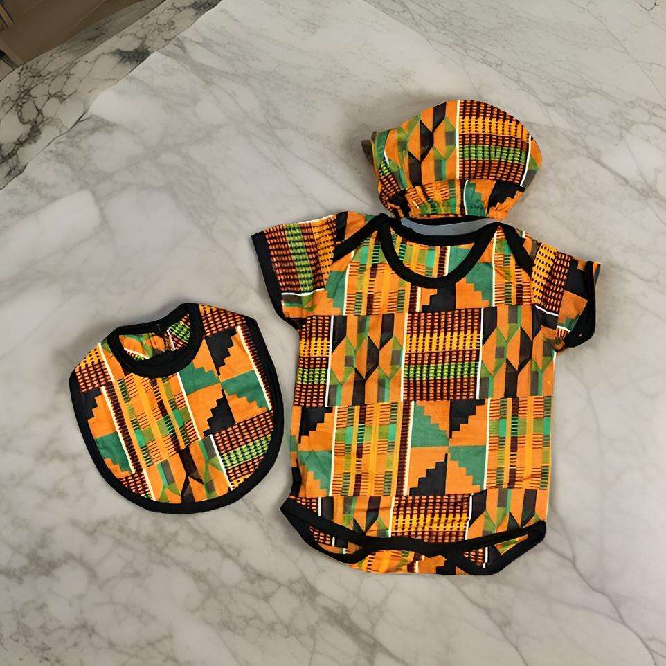 African Kinthe Print Infant Onesie Outfit