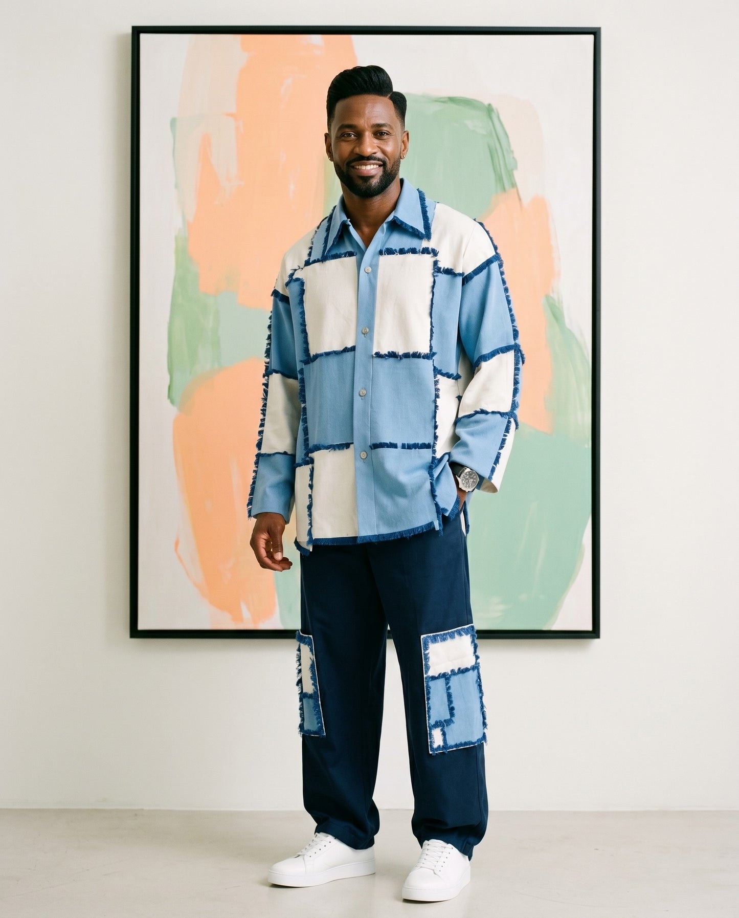 Native Wear Men's Two-Piece Designer Patchwork Hip Hop Set