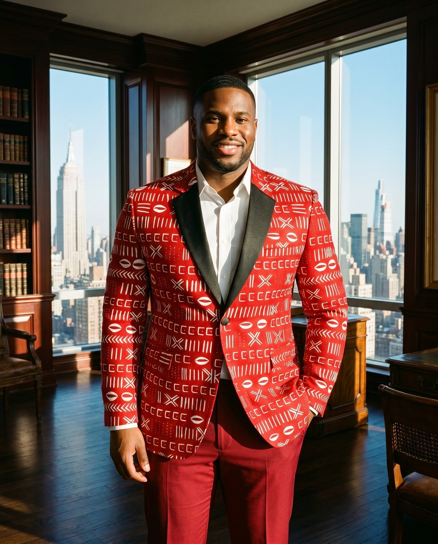 Men’s Red and White Mudcloth Print Blazer