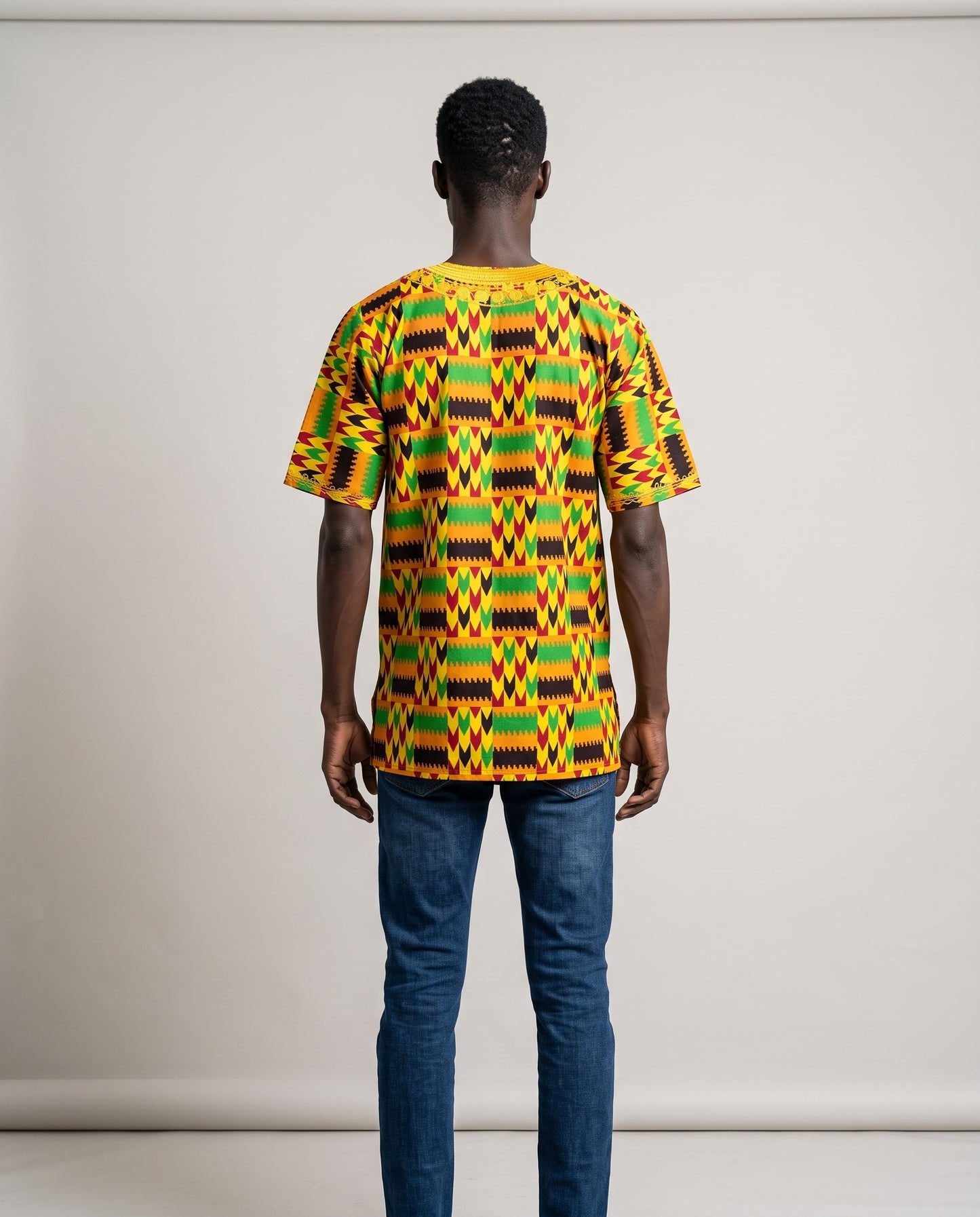Men's African Kente Print Embroidered Dashiki Shirt (M)