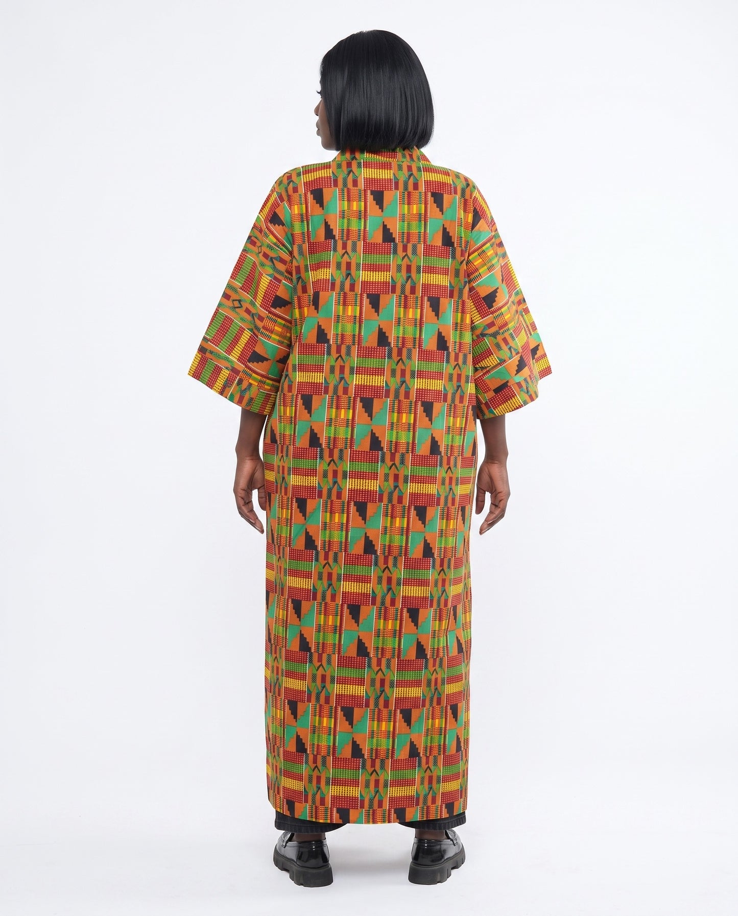 Orange Kente African Print Kimono Duster w/ Matching Headwrap