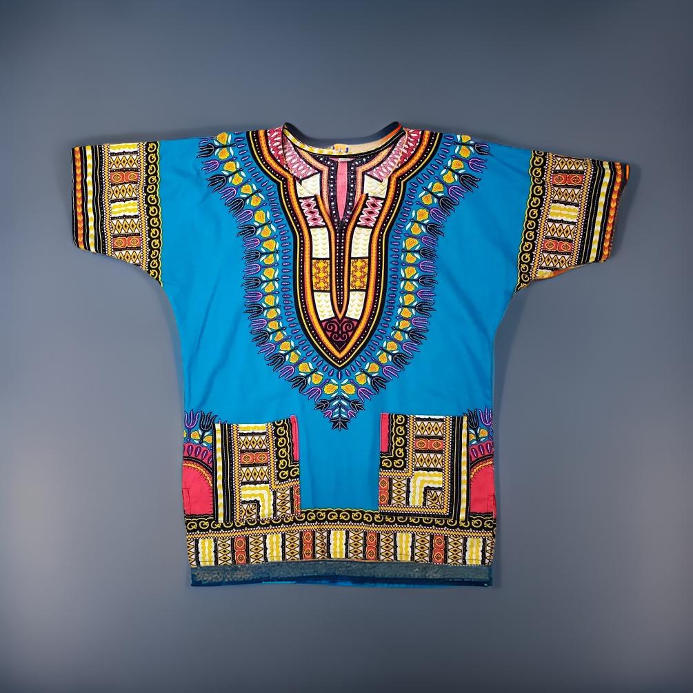 Traditional Print Light Blue/Pink Unisex Dashiki Shirt (XL) - MAGOS