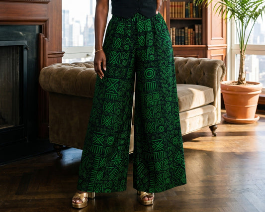 African Inspired Emerald Green & Black Print Top