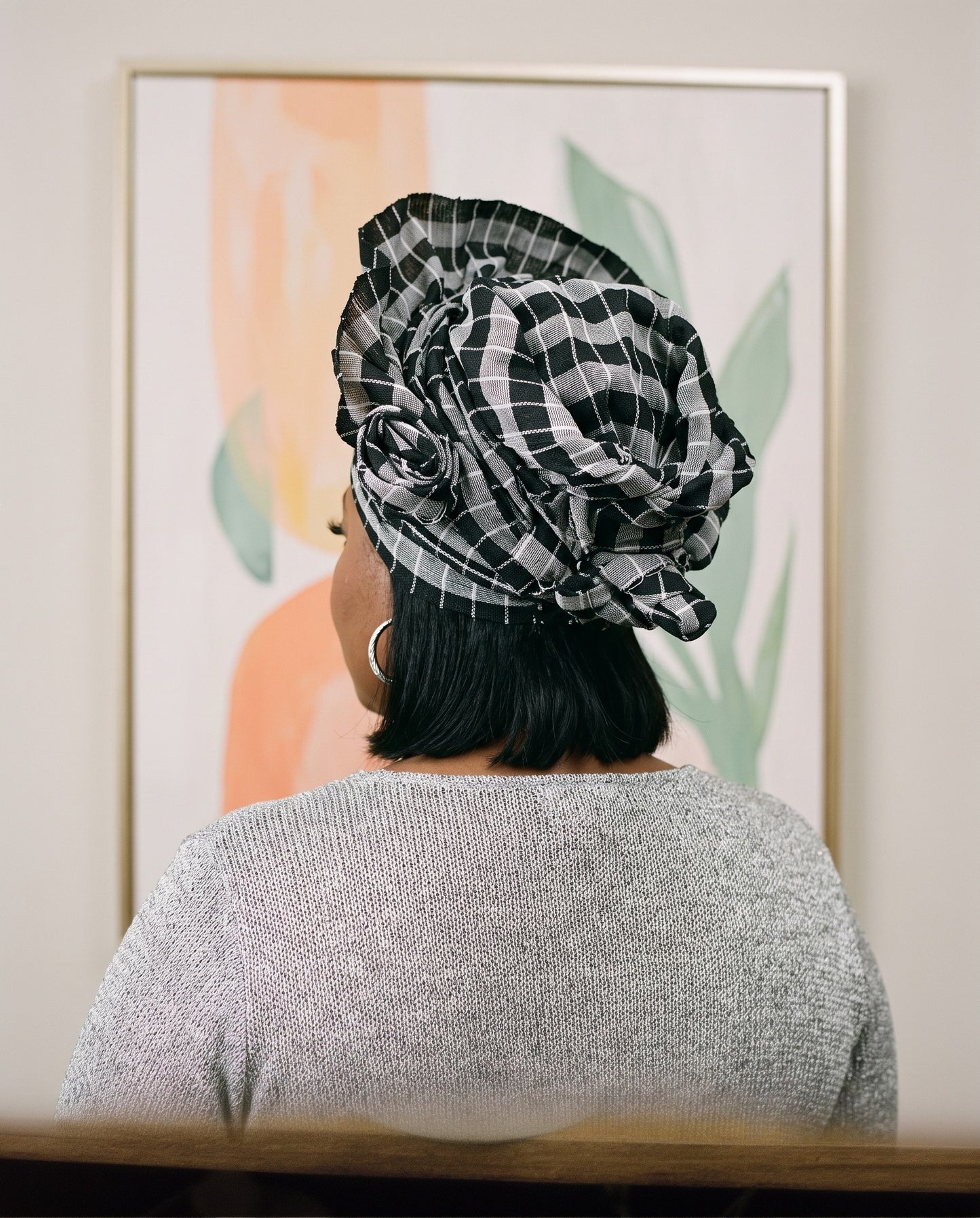 Black & Silver Plaid Aso Oke Gele