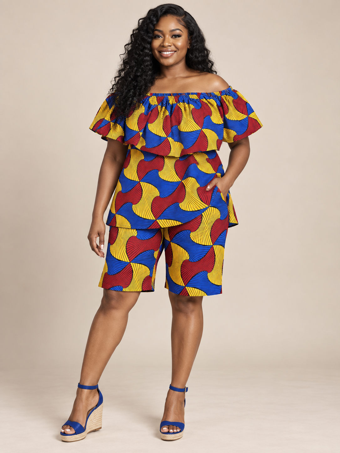 African Print Off Shoulder Shorts set