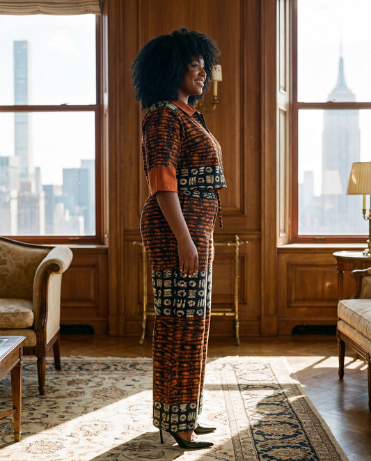 Rust & Black African Print Two-Piece Set