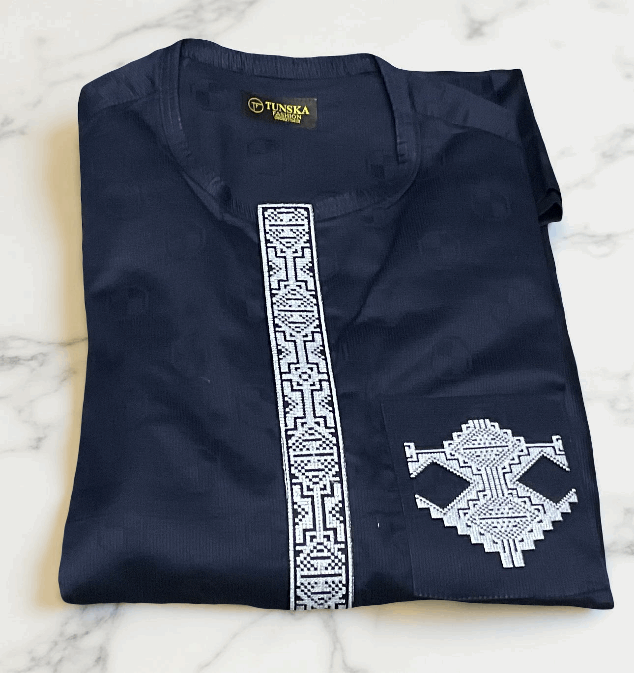 Authentic Men's 2pc Solid Dark Navy Print African Pants Set