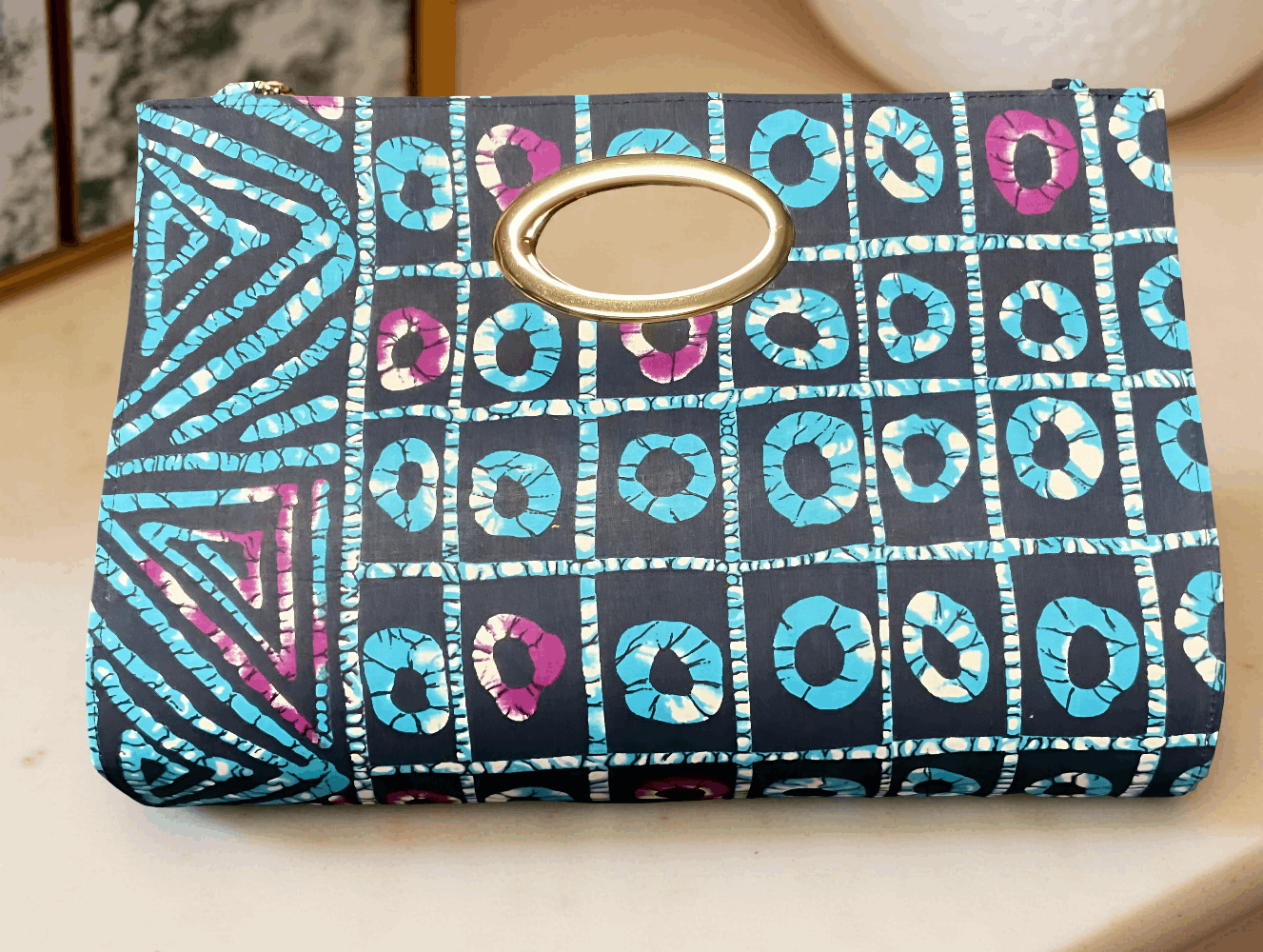 Indigo Batik Design African Print Clutch Tote Bag