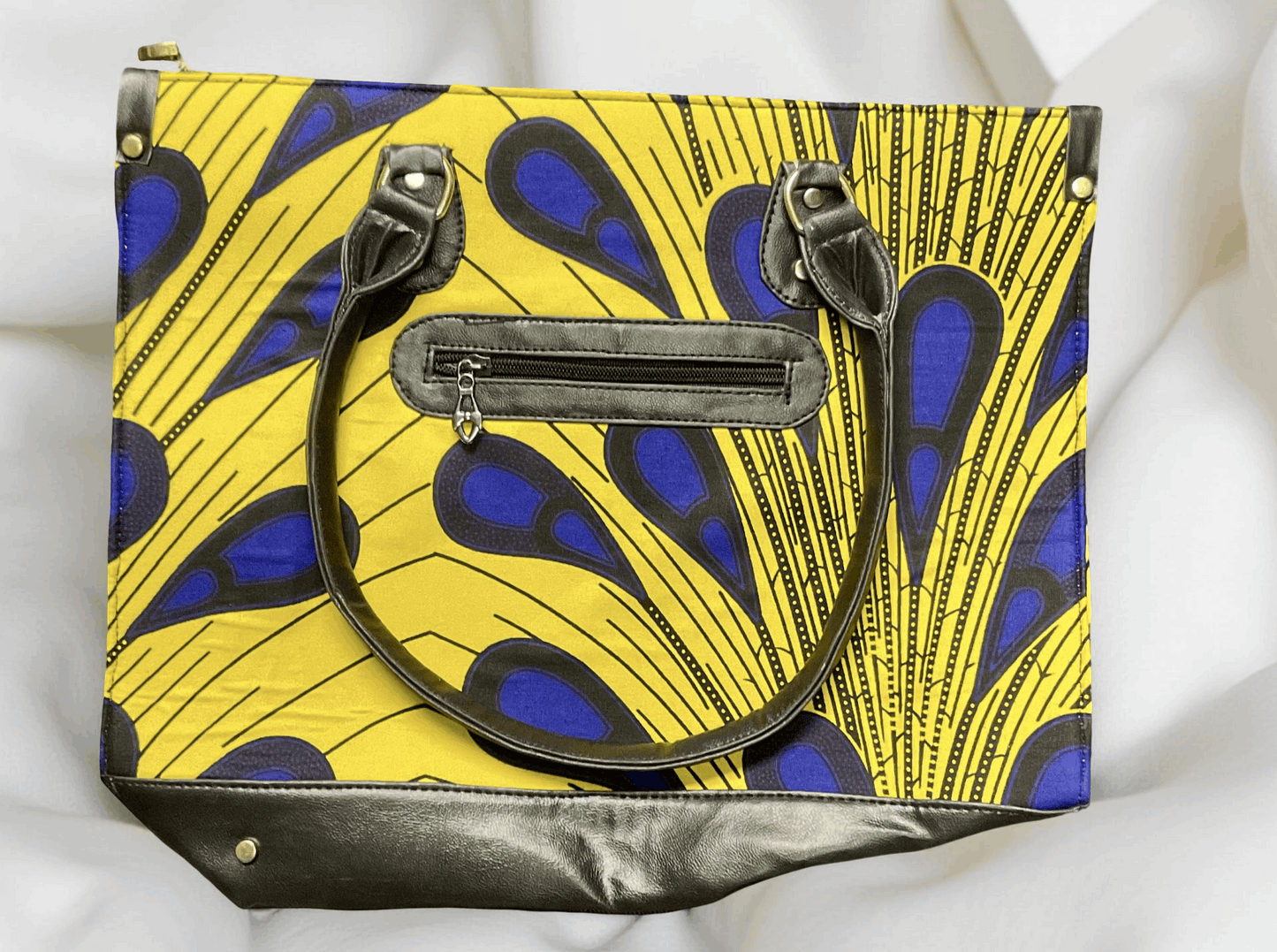 Ankara African Yellow Peacock Print Purse/Tote Bag