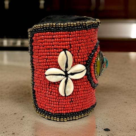 African Style Red Cuff Beaded Bracelet - MAGOS