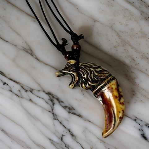 Men's Carving Brown Animal Tooth Pendant Necklace - MAGOS