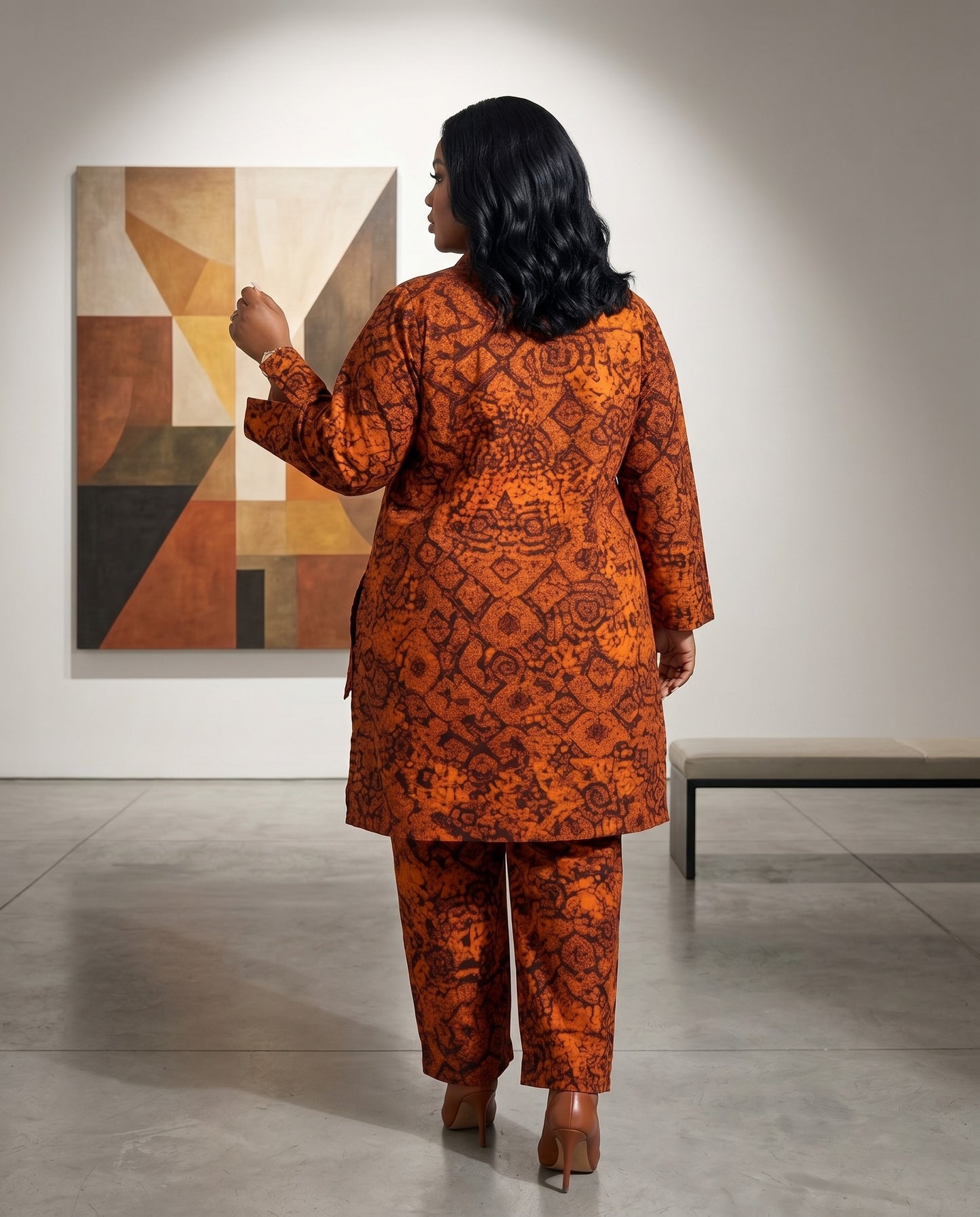 Rust Ankara Print Two-Piece Pants Set