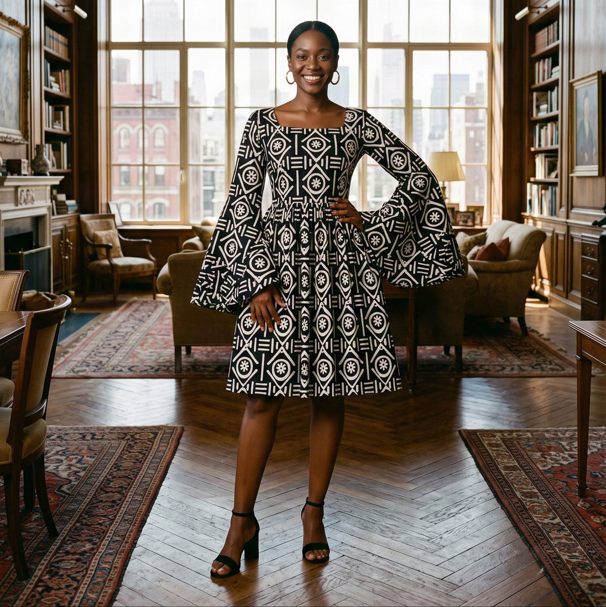 Ankara African Print Bell Sleeve Dress