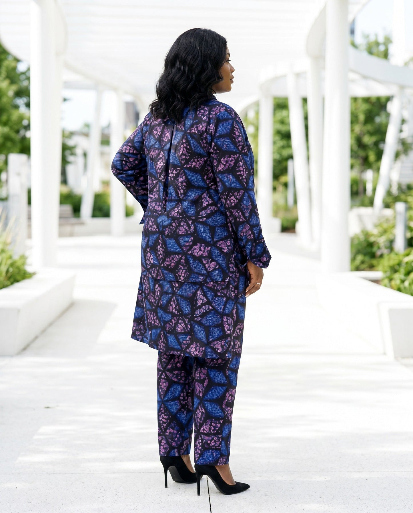 Blue & Purple Ankara Print Two-Piece Pants Set