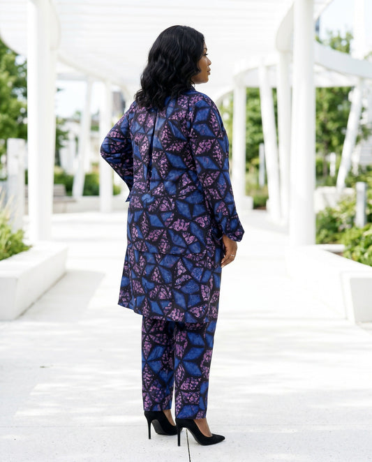 Blue & Purple Ankara Print Two-Piece Pants Set