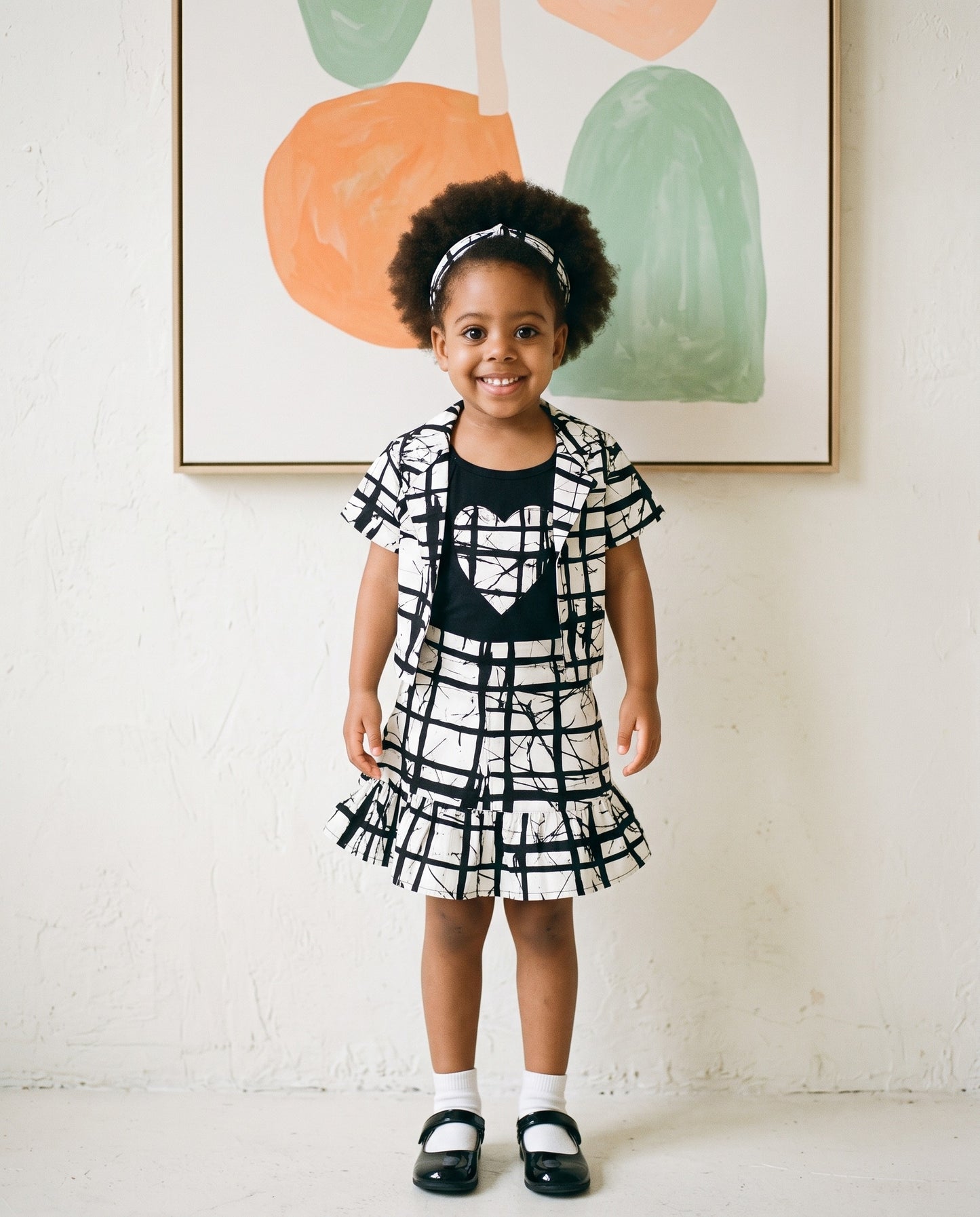 Girls 4-pcs Ankara Pink Black White African Print Skirt Set