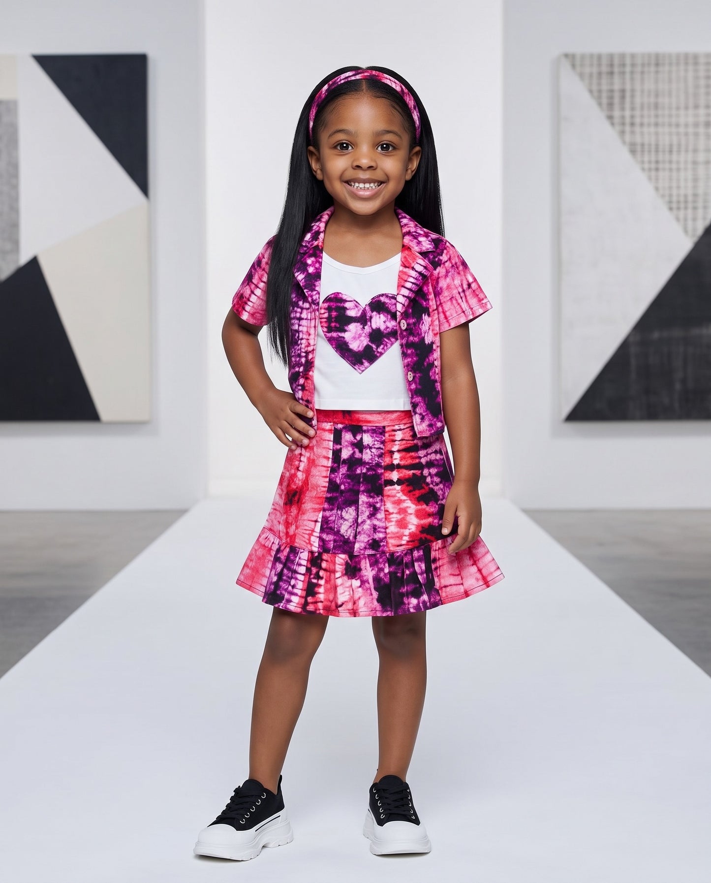 Girls 4-pcs Ankara Pink Tie-Dye African Print Skirt Set