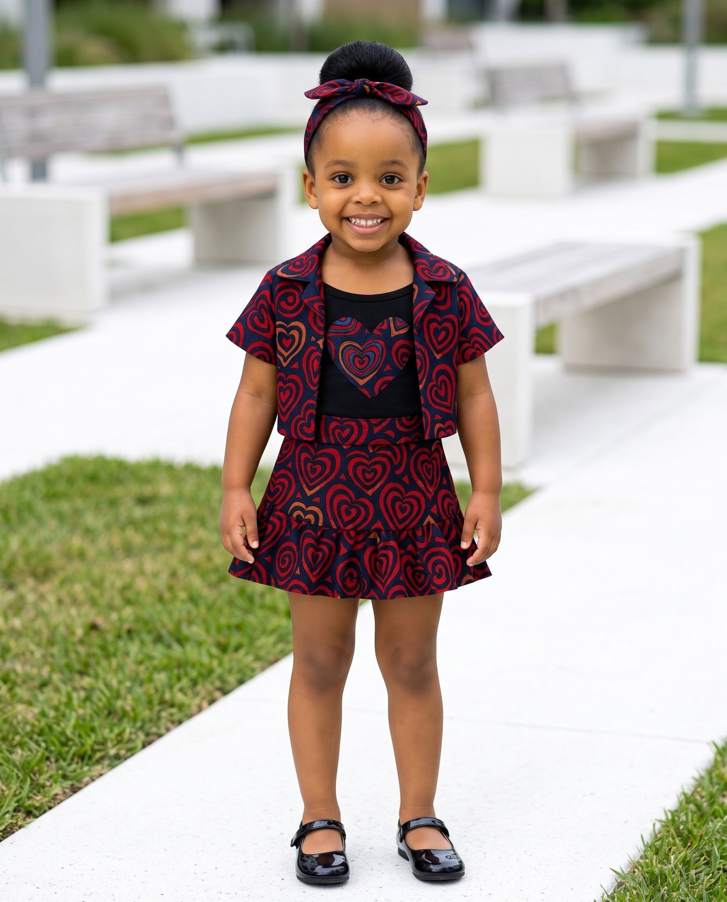 Girls 4-pcs Ankara Heart Shaped African Print Skirt Set