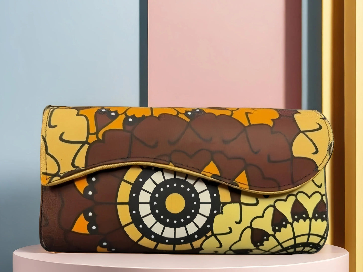 Brown Circular African Print Cargo Pants with Matching Headwrap
