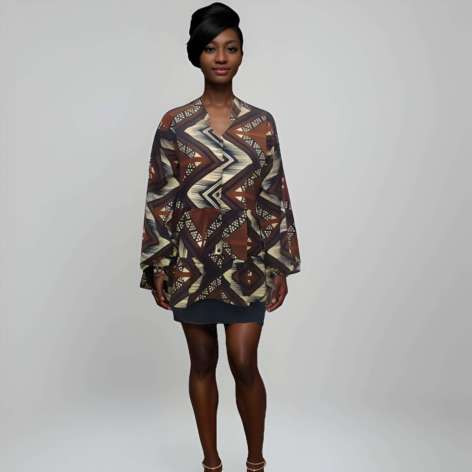 Women's Brown/Cream African Print Top