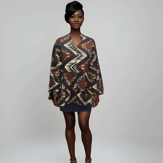 Women's Brown/Cream African Print Top
