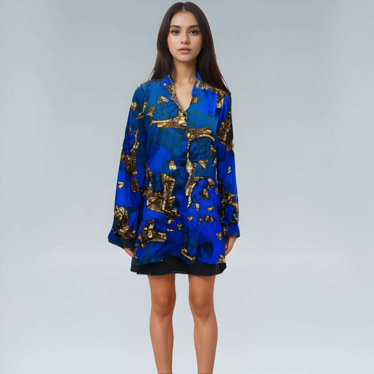 Women's Royal Blue/Brown/Green African Print Top