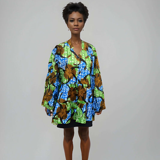 Women's Green/Blue/Brown African Print Top