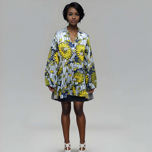 Women's Yellow/Green Floral African Print Top