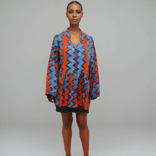 Women's Orange/Blue/Purple African Print Top