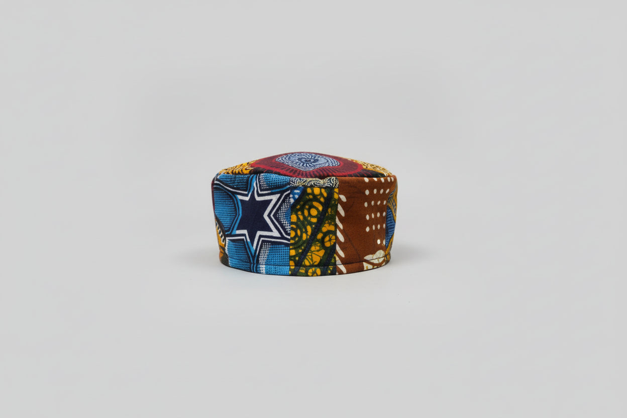 African Print Patchwork Kufi Hat – Multicolor Ankara Cap (D)