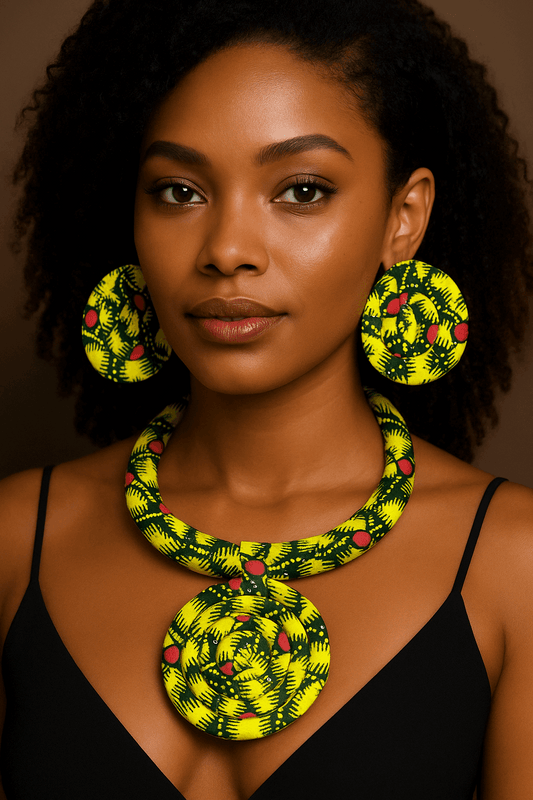Yellow Ankara African Style Necklace & Earring Set