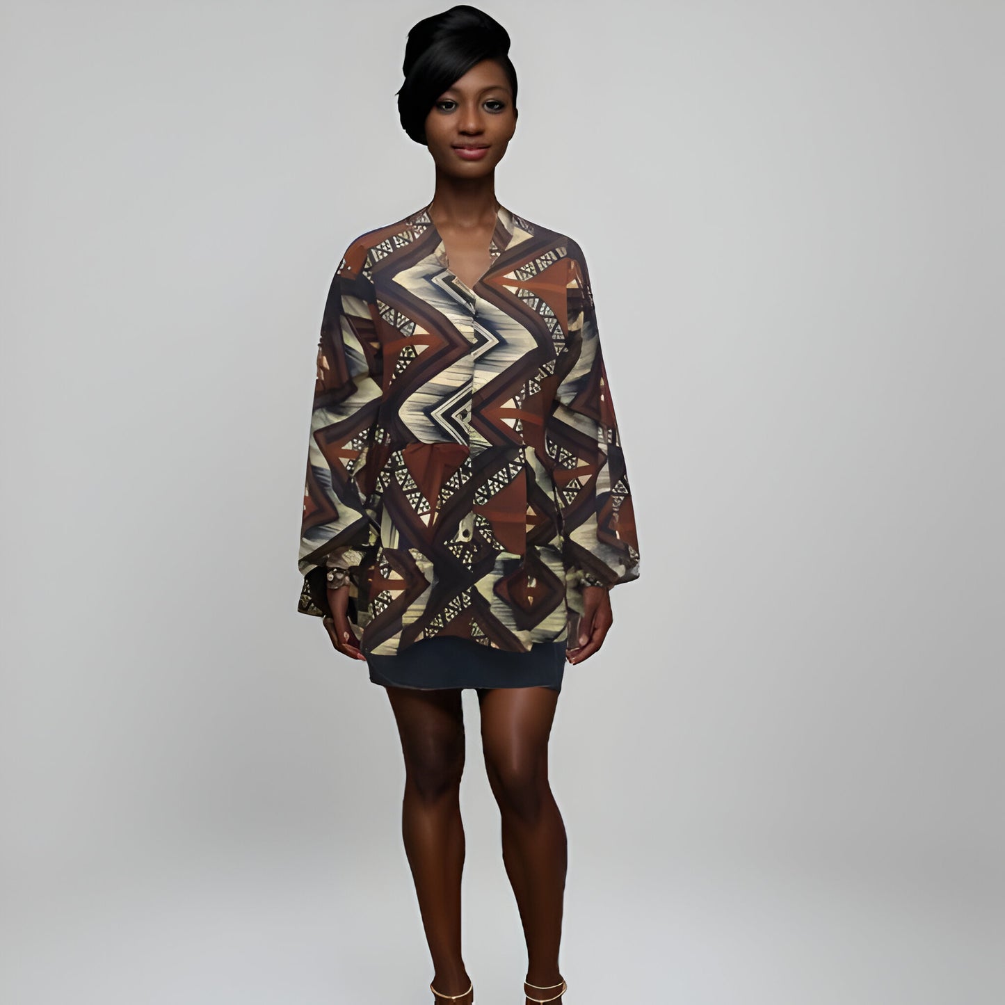 Women's Brown/Cream African Print Top