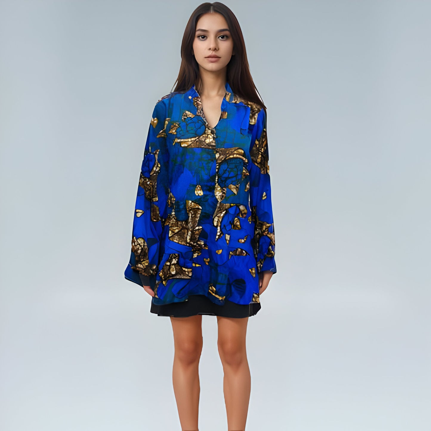 Women's Royal Blue/Brown/Green African Print Top