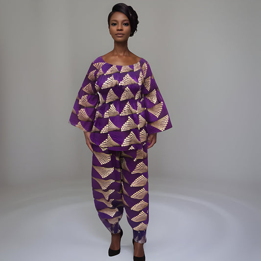 Women's Purple Print African Print Pants Set