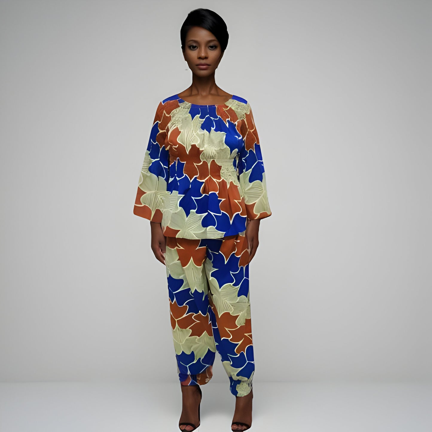 Women's Multi-Color Floral African Print Pants Set