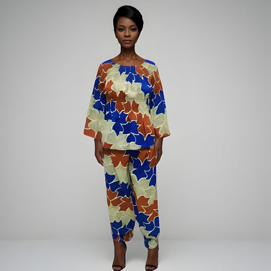 Women's Multi-Color Floral African Print Pants Set