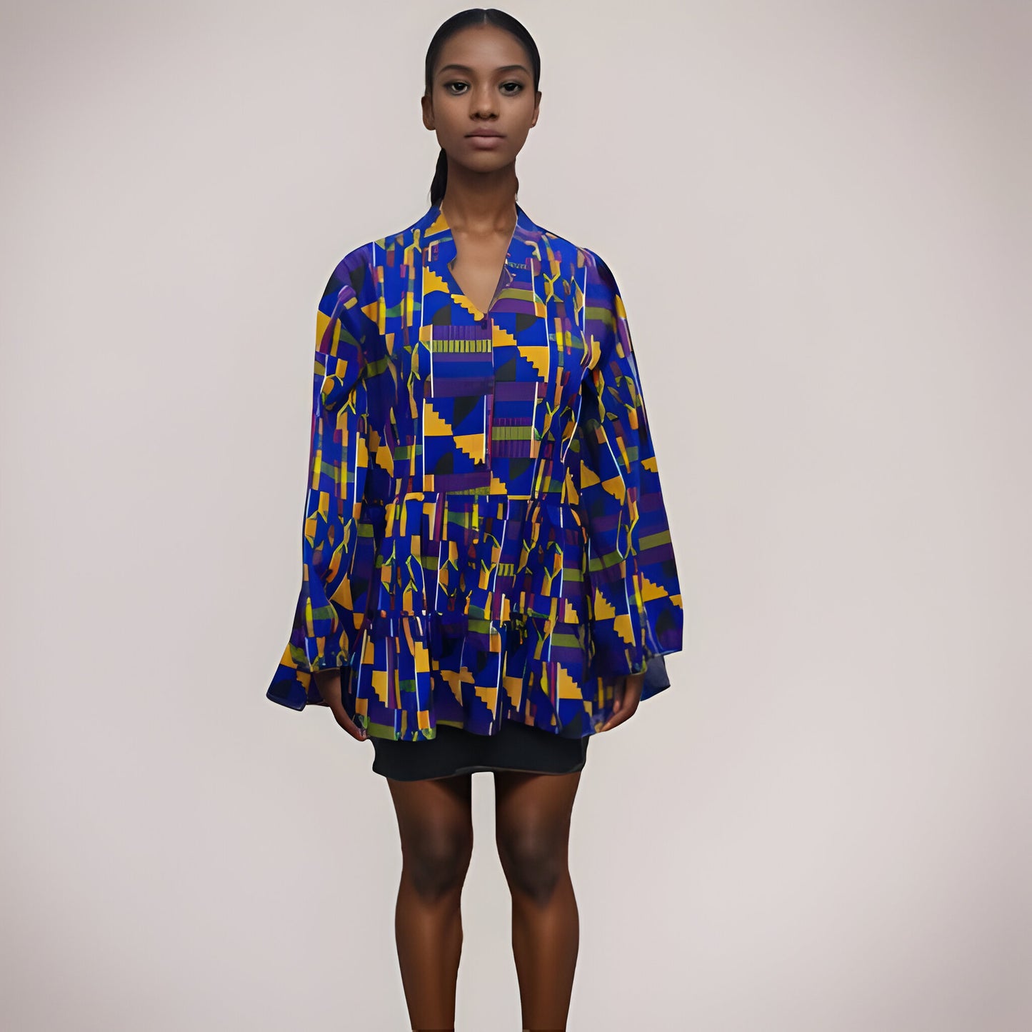 Women's Royal Bule/Multi-Color African Kente Print Top