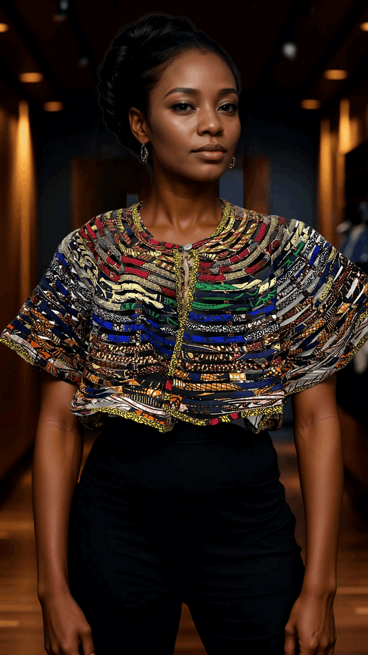 African Multi-Print Layered Cape Blouse